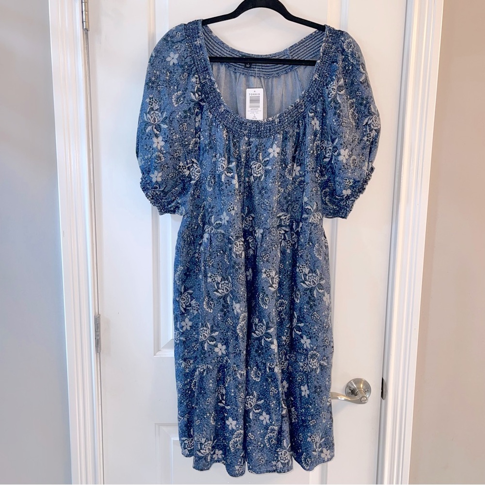 Torrid babydoll dress, 1x (14/16), Blue floral
